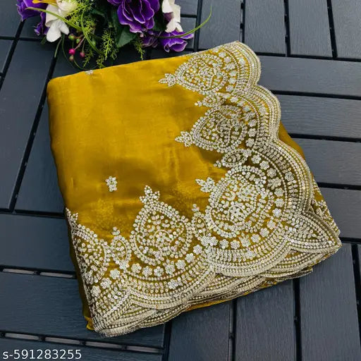 Fancy Thread Work Saree With Sequence Work