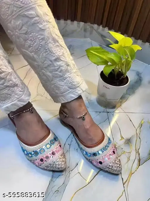 QUIPLET Rajasthani Embroidered Mule for Women | Traditional Ethnic Slip-On Jutti Sandals | Stylish Party & Festive Footwear