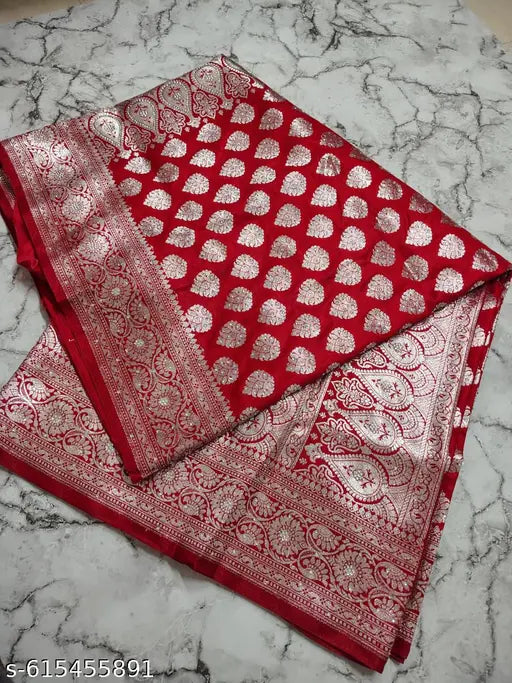 Luxury Banarasi Silk Patola Bridal Saree in Red with Heavy Stone Work and Zari Border