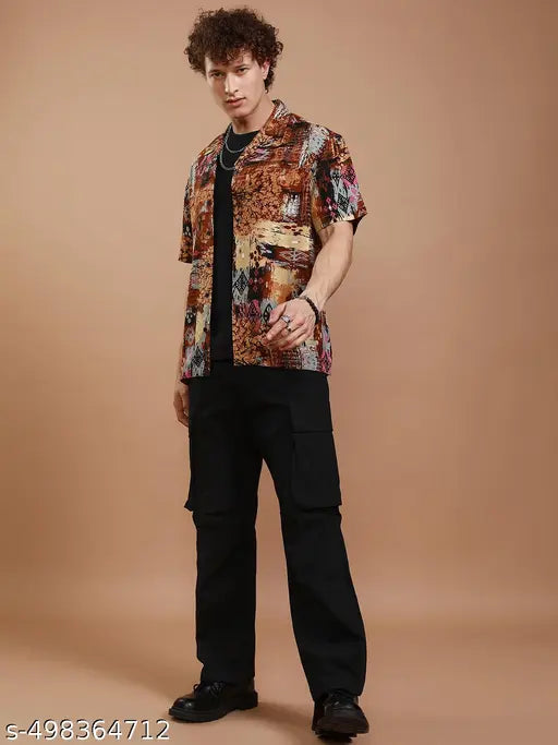 Ketch Men's Abstract Relaxed Cutaway Collar Multicolor Shirts