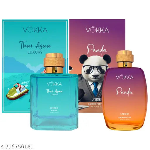 VOKKA Thai Aqua & Panda 2x100ml | Unisex Luxury Long Lasting Perfume For Men & Women | Eau De Parfum | EDP Fragrance for Gift | Travel & Skin Friendly | Notes: Aqua, Patchouli,Saffron, Amber, Leathery