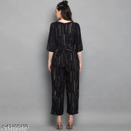 J Turritopsis Women's Rayon Foil Printed Jumpsuit