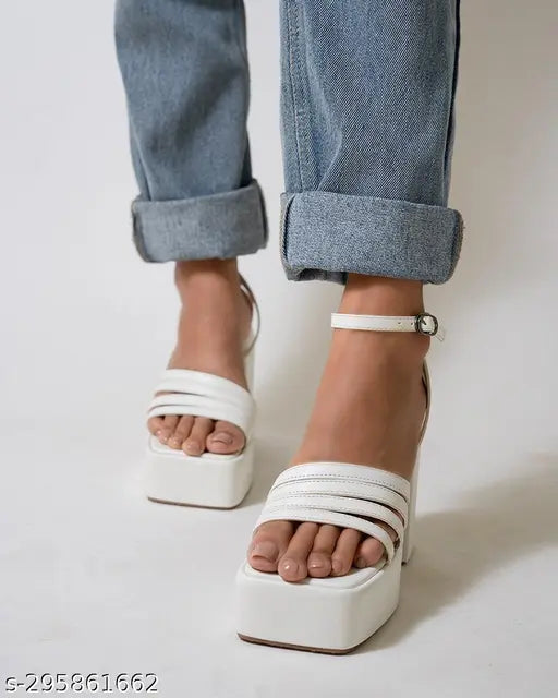 JM LOOKS Women's White Fashion Sandals|Stylish Design Heels for Girls| Heels for women| Women Footwear