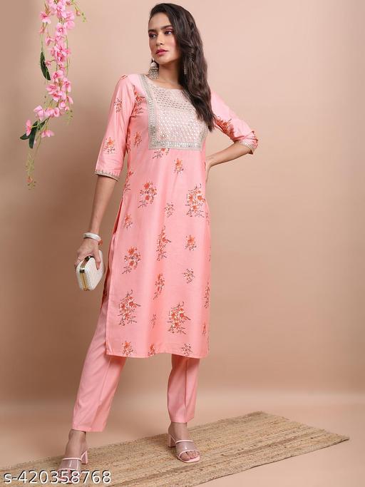 Ketch Women Peach Printed Kurta With Trouser