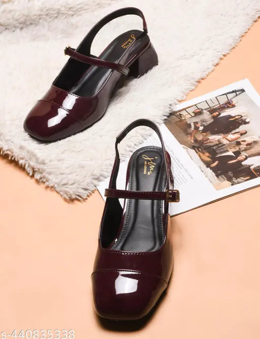 JM Looks Block Heel Slingback Sandals with Adjustable Straps and Glossy Finish For Women's And Girls