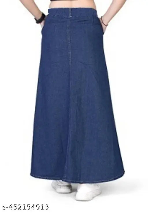 Navy Blue A-Line Full-Length Denim Skirt – Buttoned, Stylish & Comfortable 18000