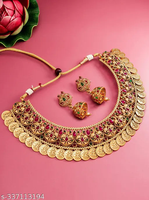 Gold plated Temple  jewellery set with pair of Earrings