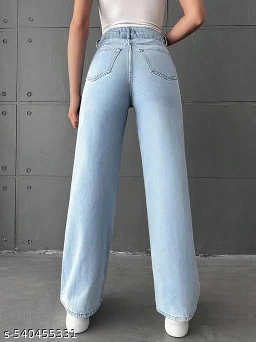 H&H  SOLID ICE BLUE STRAIGHT FIT JEANS