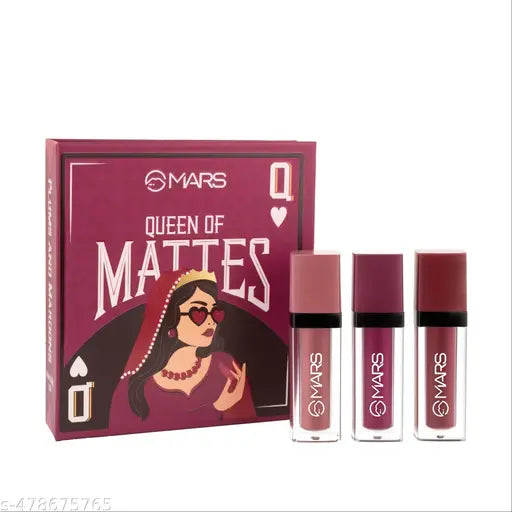 MARS Queen of Mattes Liquid Lipsticks Box Set of 3 (13.5 ml) (PLUMS & MAROONS) | Smudgeproof & Transferproof | Intense Pigmentation Long-Lasting Wear | Customizable Colors | Matte Finish