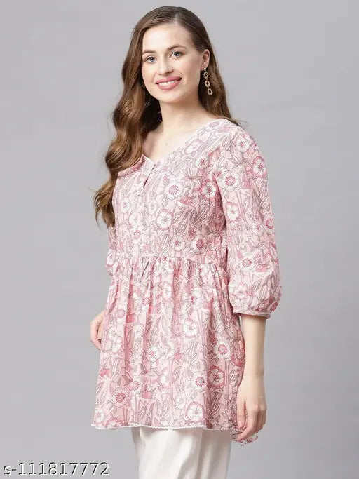 Divena baby pink Cotton Peplum Top