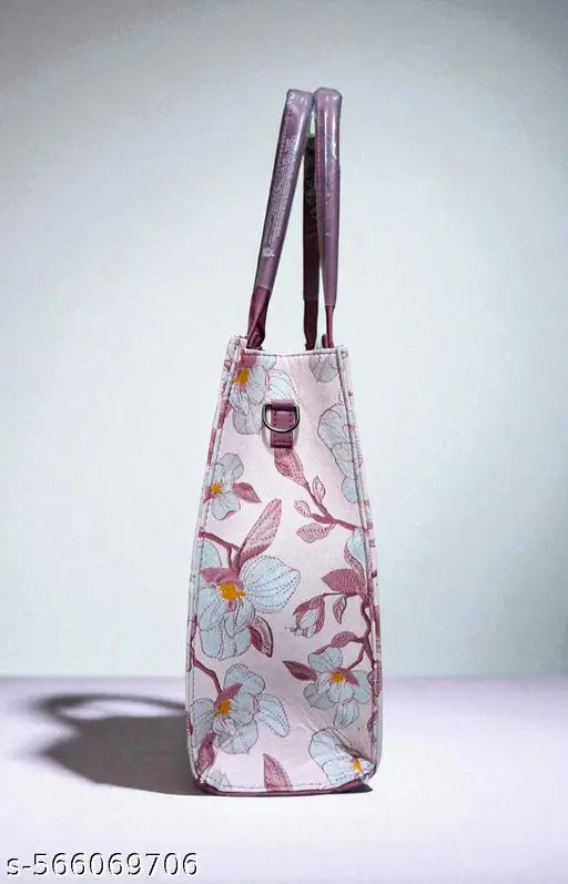 Stylish Floral Print Women’s Handbag – Elegant Pink & White Tote for Office & Daily Use