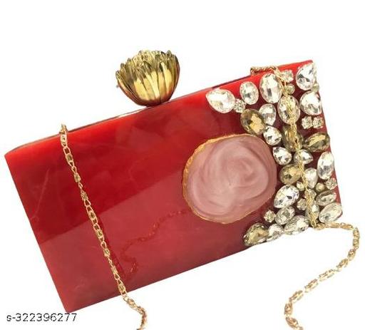 BEST INDIAN HANDICRAFT Resin clutch bag Red color crystal stone and resin Clutch for women and Girls
