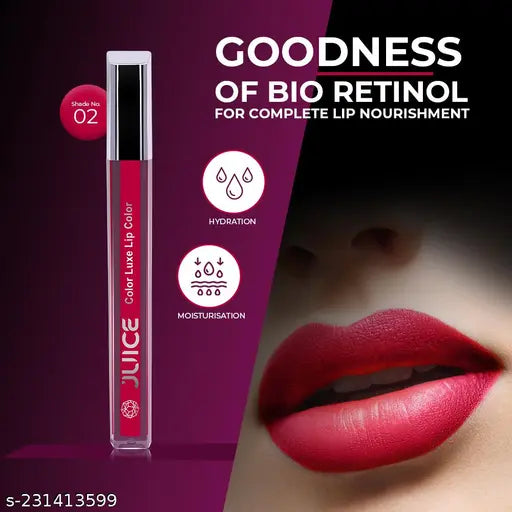 JUICE | Gloss Color Luxe Lip Color | HD Shine Formulation With Goodness of Bio Retinol, Moisturising lock technology, SPF 15 (WARM RED G02)