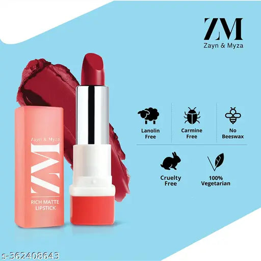 ZM Zayn & Myza Rich Matte Lipstick Flame up,  Bestie & Forbidden Combo | Smooth and Light Weight | Intense Color in one Swipe | High Pigmentation Bullet Lip Stick Enriched with Argan oil, Murumuru and Shea Butter, (4.2 gm x 3)