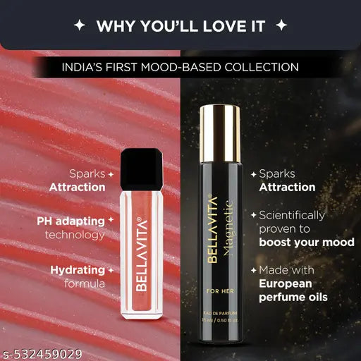 Bella Vita Mood Enhancing Cast A Spell  Magnetic for Her 15 ml +  Lip Gloss 4ml Gift  Set