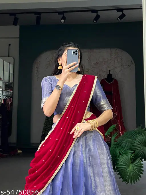 Lehenga Kanchipuram Zari Woven Lehenga with  Silk Dupatta & Blouse – Elegant Festive Wear, Fully Stitched & Stunning Design