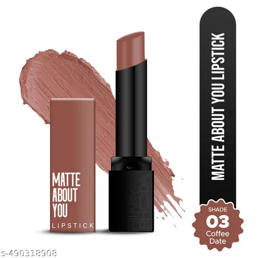 Hilary Rhoda Matte About You Lipstick | Long Lasting & Highly Pigmented Lipstick | Glides Smoothly | Matte Finish | One Stroke Application | Cruelty-Free & Vegan - 3g (Coffee Date - Shade 03)
