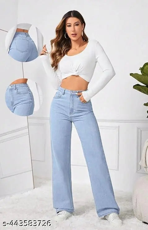 ICE BLUE WIDE LEG DENIM JEANS PREMIUM TOUCH