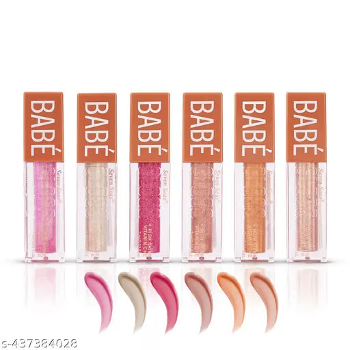 Seven Seas Babe Glittery Lip Gloss Long Lasting Water & Smudge Proof With High Shine Lip Color For Glossy Look |Lightweight Non Sticky Lip shiner For Moisturizing Lips (Pink,Silver,Hot Pink,Rose,Bronze,Penny)Pack of 6