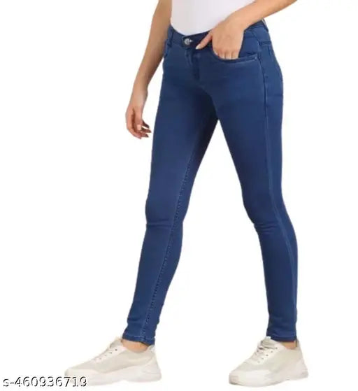 Women Blue slim fit high rise plain solid clean look regular jeans