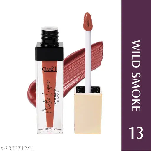 Glam21 Matte Lippie No Transfer Lip Gloss | Lightweight and comfortable| Creamy Matte Formula - 4 gm | Wild Smoke-13