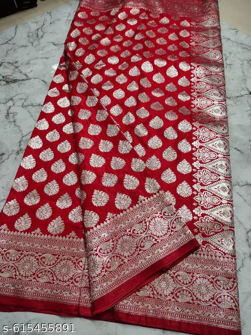 Luxury Banarasi Silk Patola Bridal Saree in Red with Heavy Stone Work and Zari Border