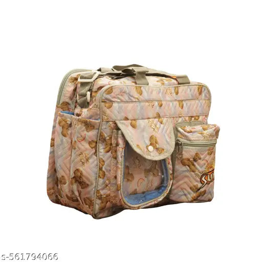 Cute Teddy Bear Print Shoulder Travel Bag for Women & Girls – Quilted Soft Fabric Duffle Handbag with Transparent Front Pocket, Side Bottle Holder, Front Zip Compartment, Adjustable Strap, Durable & Lightweight – Ideal for School, Office, Picnic, and Trav