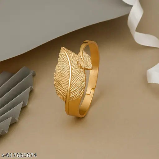 ✨ Elegant Feather Design Gold-Plated Bracelet | Stylish Adjustable Kada for Women | Minimalist Daily & Party Wear Jewellery ✨