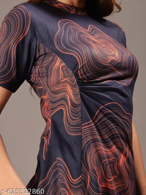 HELLCAT Asymmetrical Hem Dress for Women | Western Maxi Dress | Round Neck A-Line Half Sleeves Dress | Stylish Long Dress for Women | Modern Party Wear Dress for Women