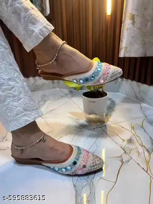 QUIPLET Rajasthani Embroidered Mule for Women | Traditional Ethnic Slip-On Jutti Sandals | Stylish Party & Festive Footwear