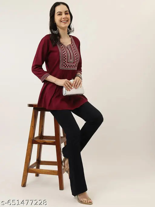 Womens Rayon Embroidery Trendy Top, Partywear top, Festival top, Long top, Daily wear top