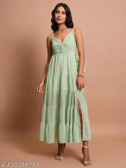 Ketch Women Green Self Design Maxi Dress