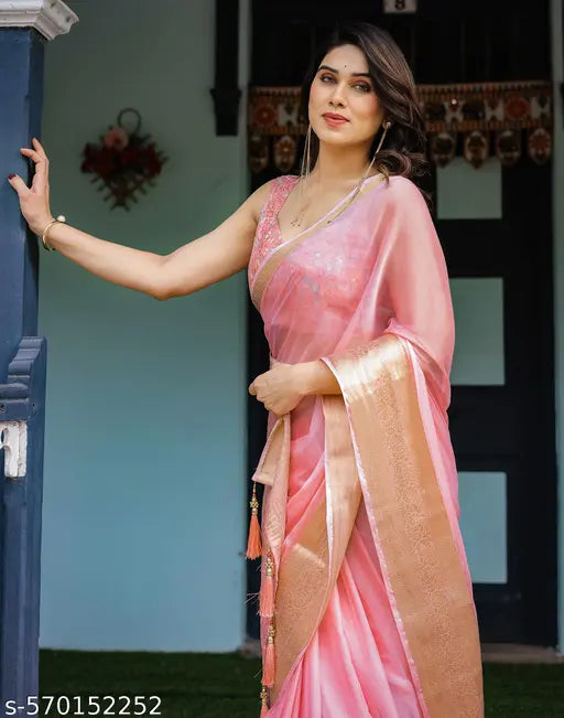 Chiffon Pink Saree with Silk Blouse