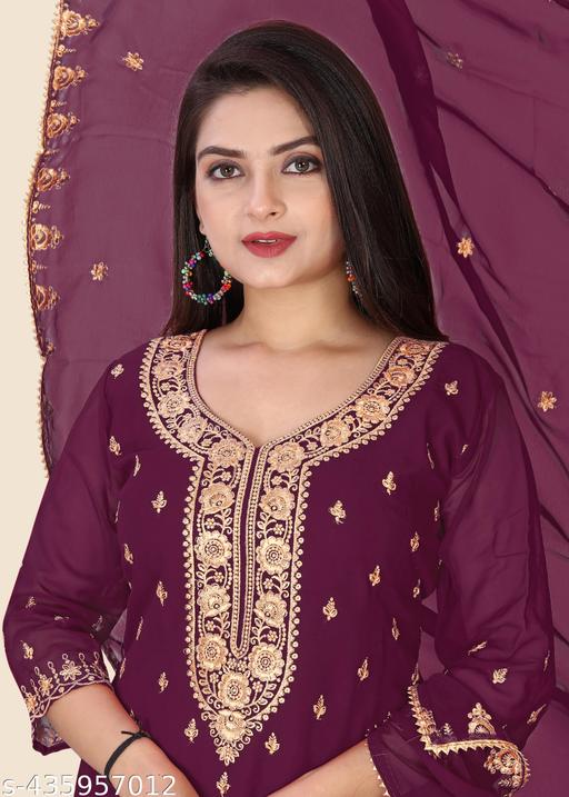 (( ZARI Embroidery + Georgtte )) Kurta sharara and dupatta set We make "palazzo set", "dupatta sets" , "sharara set",