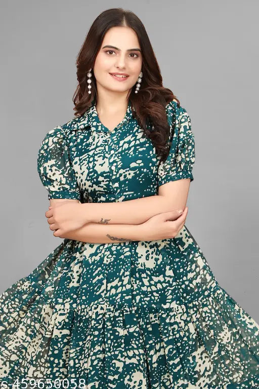 Classic Ravishing Fabulous Digitally Printed Shirt Collor  Western Dress