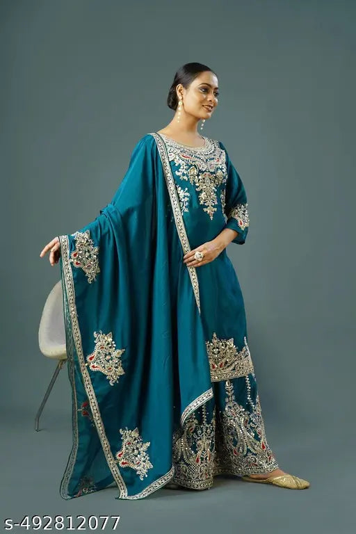 Launching New Designer Party Wear Look Top-Dupatta and Fully Stiched Bottom