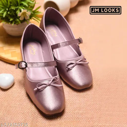 Women's Flat Shoes Mary Jane Ankle Buckle Closer with Embellished Bow Glossy Finish Slip-on for Casual Office Party - Peach