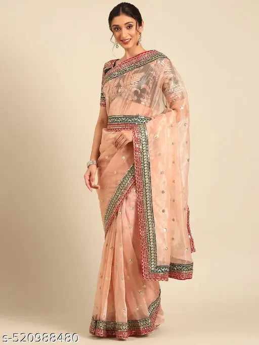Women's Twil Net Saree With Beautiful Designer unstitched Blouse Piece