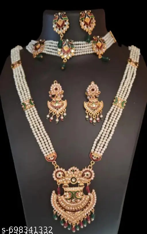 new trendy minakari jewellery set rani har peocock design with gold plated earring and beautiful chikset
