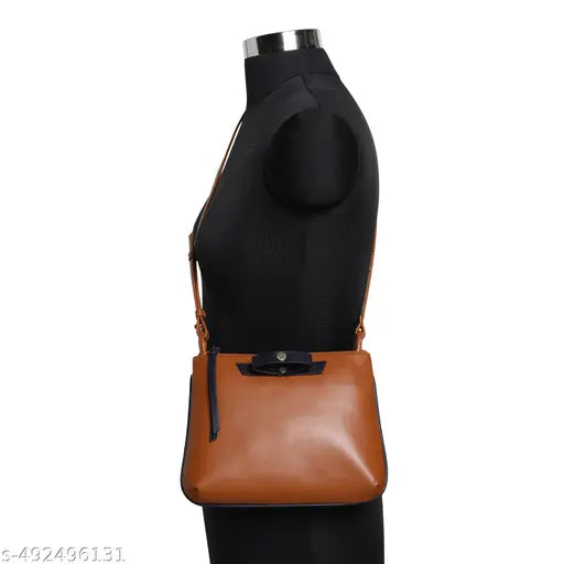 Fastrack Tan PU Structured Sling Bag for Women with Bow Detail