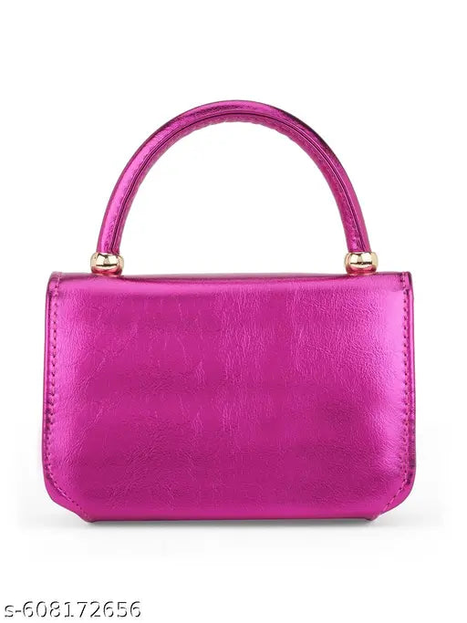 Globus Women Pink Shiny Single Handle Small Party Sling Bag With Detachable Chain Strap