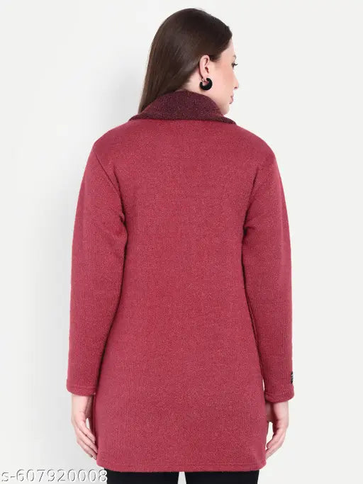 Matelco Women's Solid Collar Red Sweaters