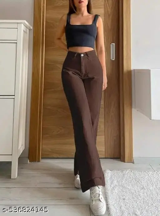 BROWN WIDE LEG JEANS FOR WOMEN