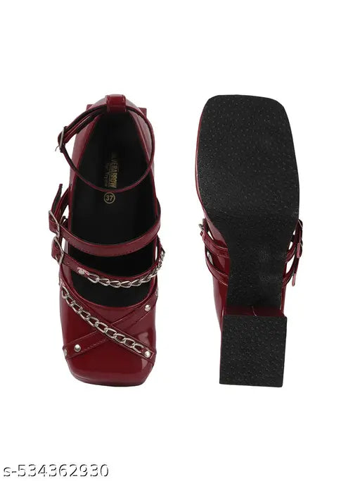 Hitway Red Casual Classic Round Toe Partywear Block Heel sandal For Women & Girls