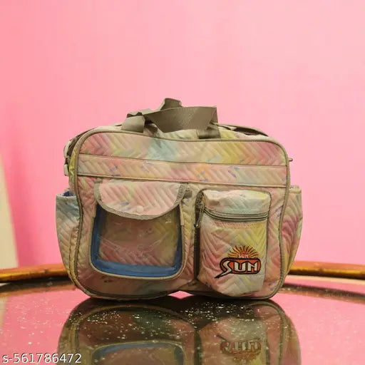 Stylish Multicolor Shoulder Travel Bag for Women & Girls – Quilted Soft Fabric Duffle Bag with Transparent Front Pocket, Side Bottle Holder, Front Zip Pouch, Dual Handles & Adjustable Strap – Lightweight Office, School, Picnic, and Weekend Bag with SUN Lo