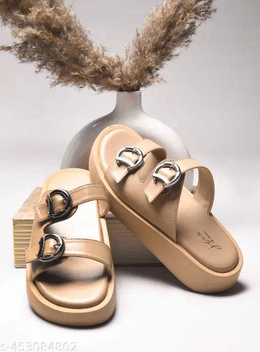 JM LOOKS Women's Double Buckle Slip-On Sandals