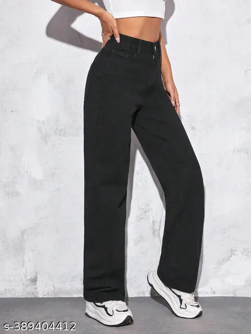 BLACK WIDE LEG DENIM JEANS