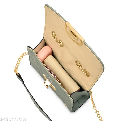 Fastrack Quilted Sling Bag For Women with Semi Metal Chain Strap and Golden Push Lock