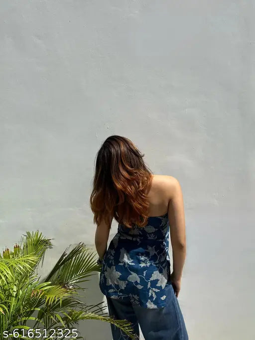 Anni Designer Women's Rayon Viscose Blue Sleeveless Kurti with Beautiful Floral Printed Work, Elegant Ethnic Top for Festive, Casual & Daily Wear, Stylish Designer Kurta for Women and Girls