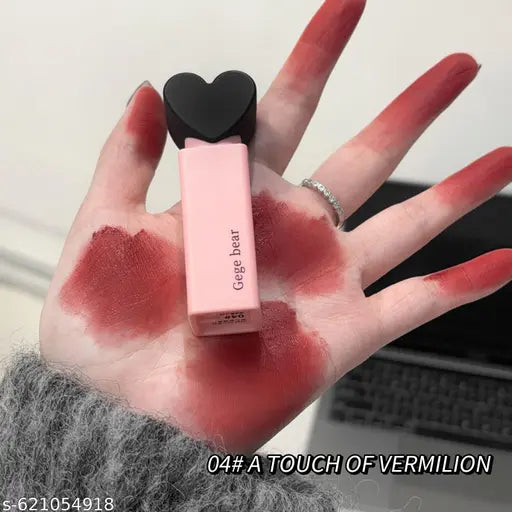 Gege Bear Heart Lip Glaze | Velvet Matte Korean Lip Tint | Soft Mist Creamy Lip Color | Long Lasting Waterproof Lipstick for Women & Girls